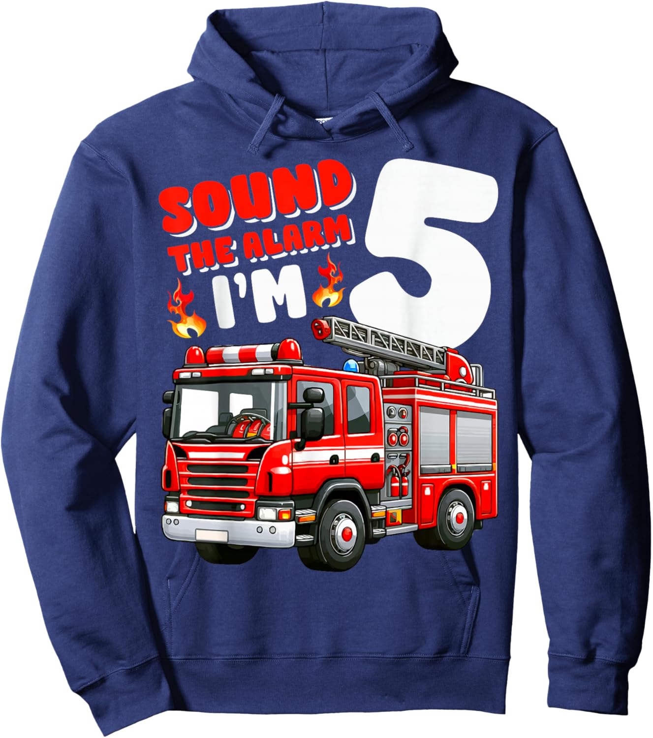 Sound Alarm I'm 5 Fire Truck 5th Birthday Firefighter Kids Hoodie - Hoodie | Navy
