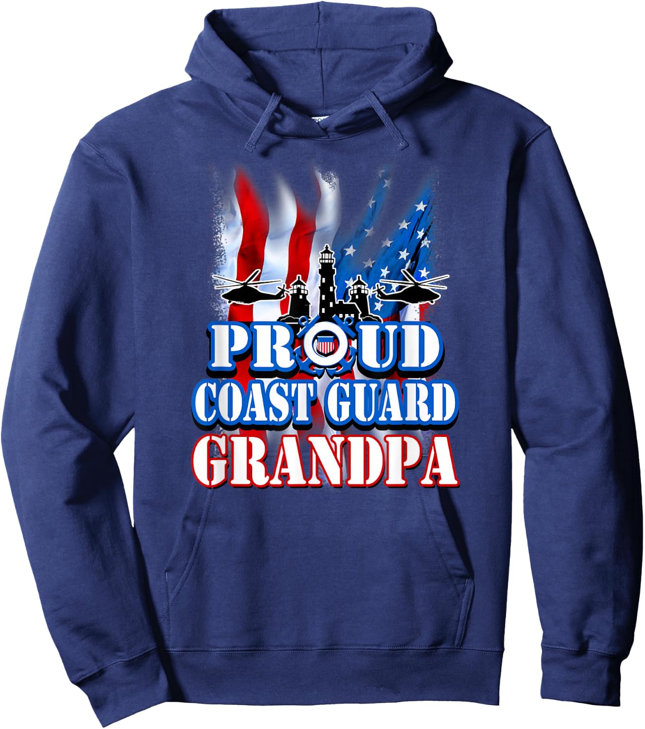 Coast Guard Grandpa USA Flag Military Men Hoodie - Hoodie | Navy