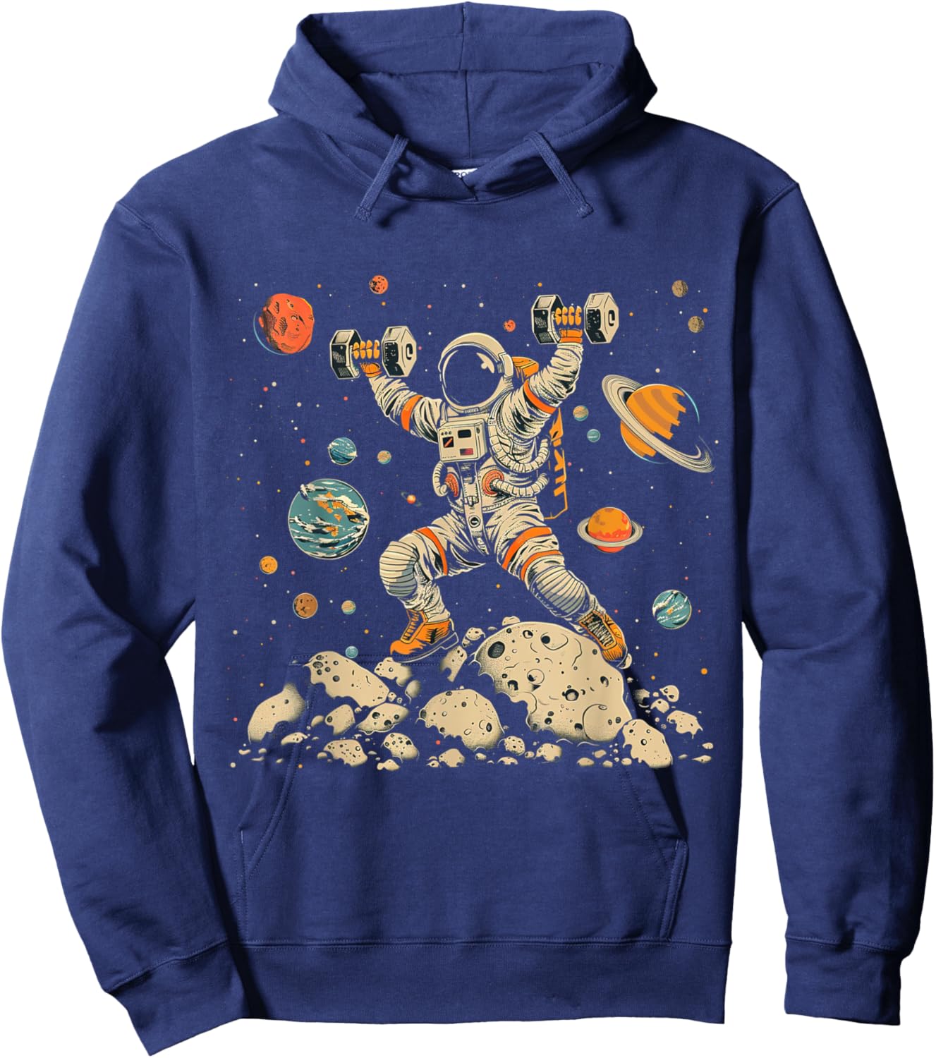 Funny Astronaut Space Weightlifting Fitness Gym Workout Men Hoodie - Hoodie | Navy