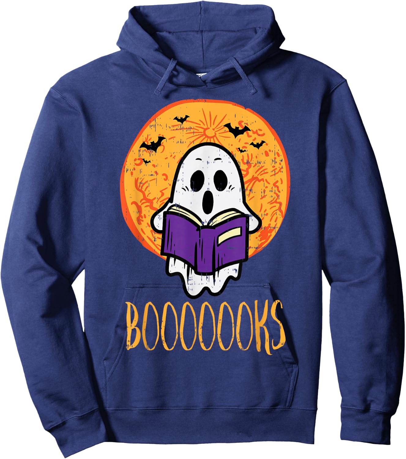 Boooks Moon Ghost Reading Halloween Bookworm Librarian Book Hoodie - Hoodie | Navy