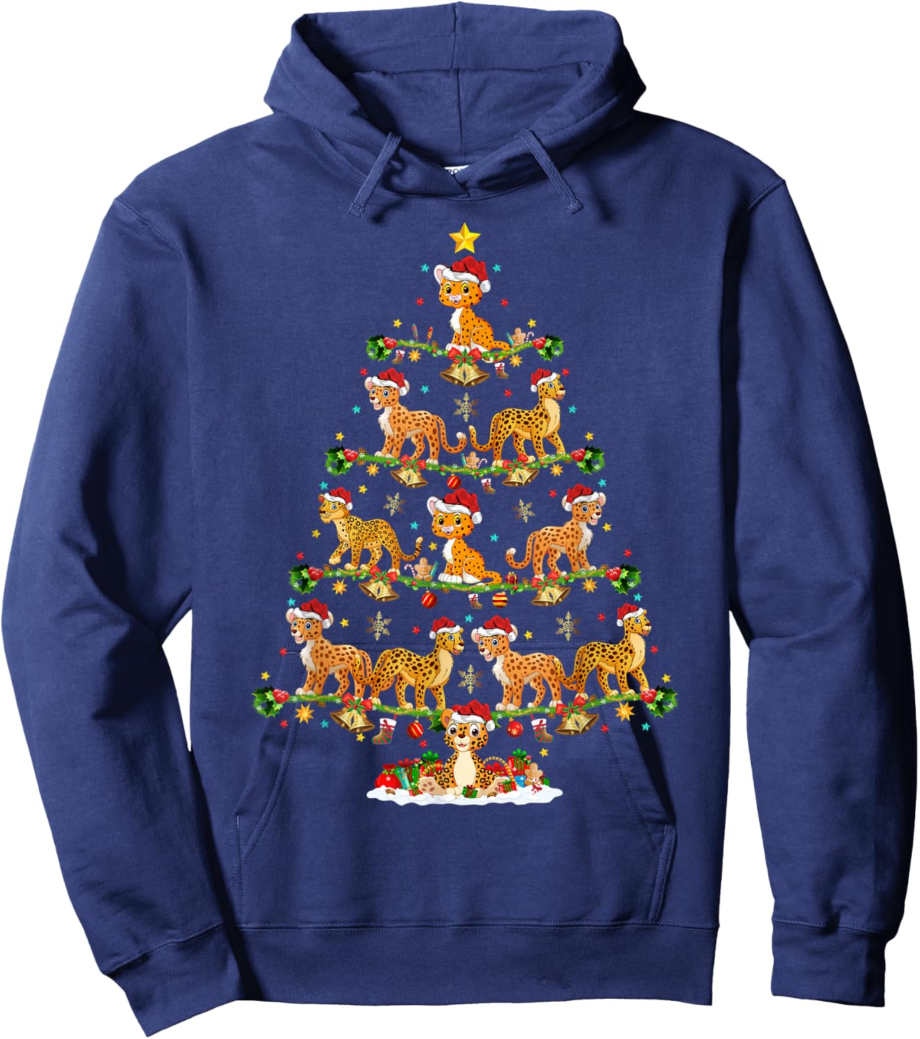Cheetah Lover Lights Xmas Santa Cheetah Christmas Tree Hoodie - Hoodie | Navy