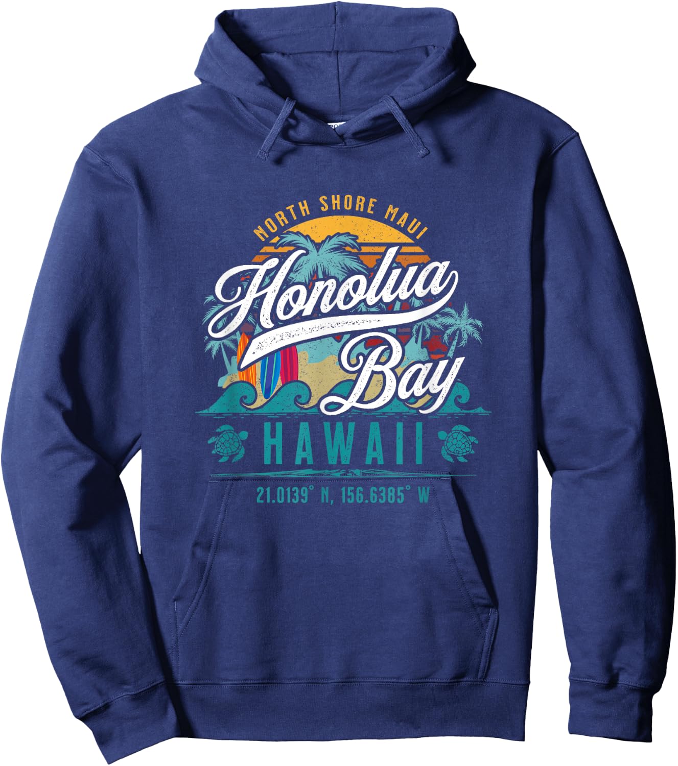 Honolua Bay North Shore Maui Hawaii Retro Sun Surf Snorkel Hoodie - Hoodie | Navy