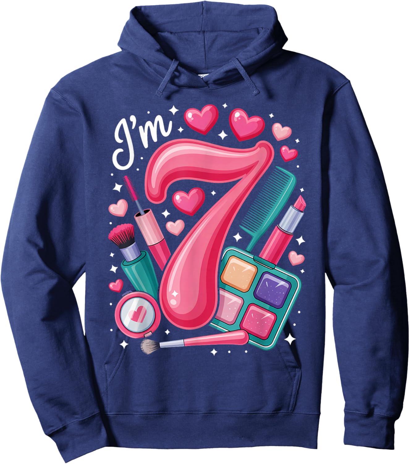 Spa Birthday Party I'm 7 Girls Makeup 7th Bday Kids Toddlers Hoodie - Hoodie | Navy