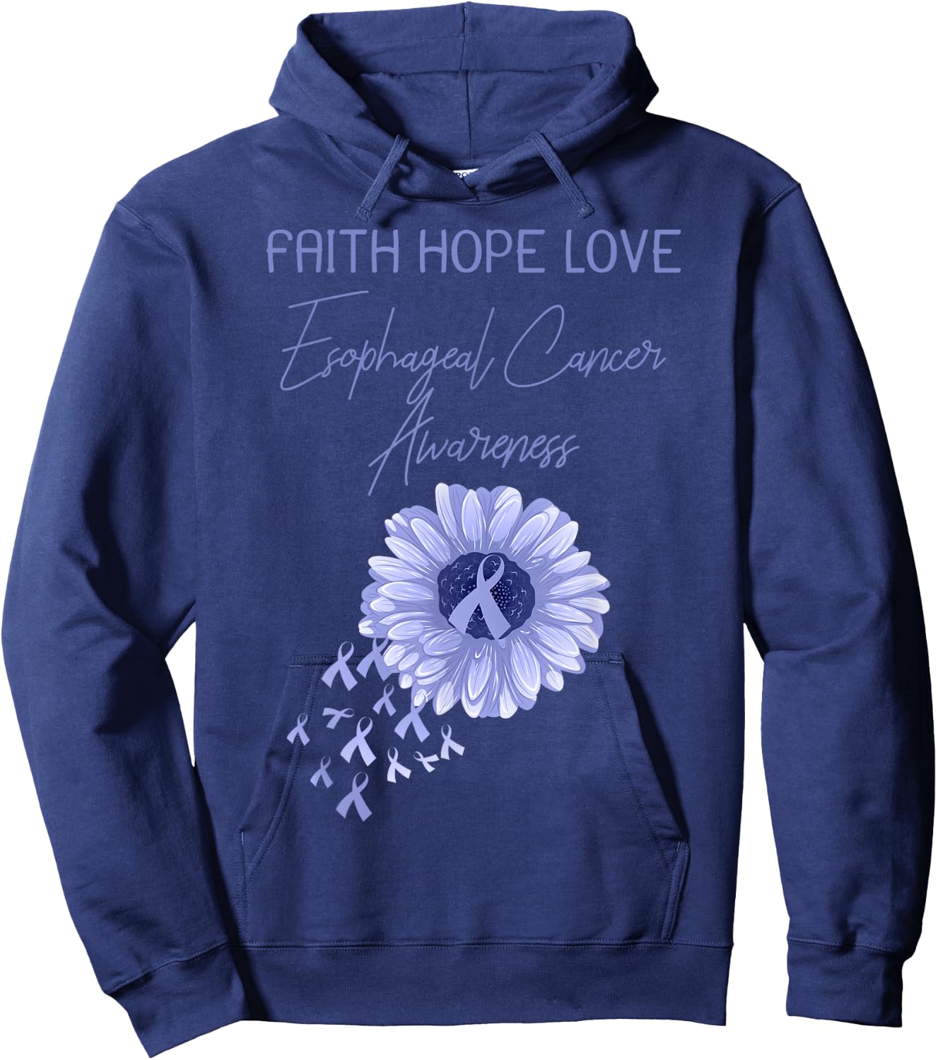 Faith Hope Love Esophageal Cancer Periwinkle Ribbon Hoodie - Hoodie | Navy