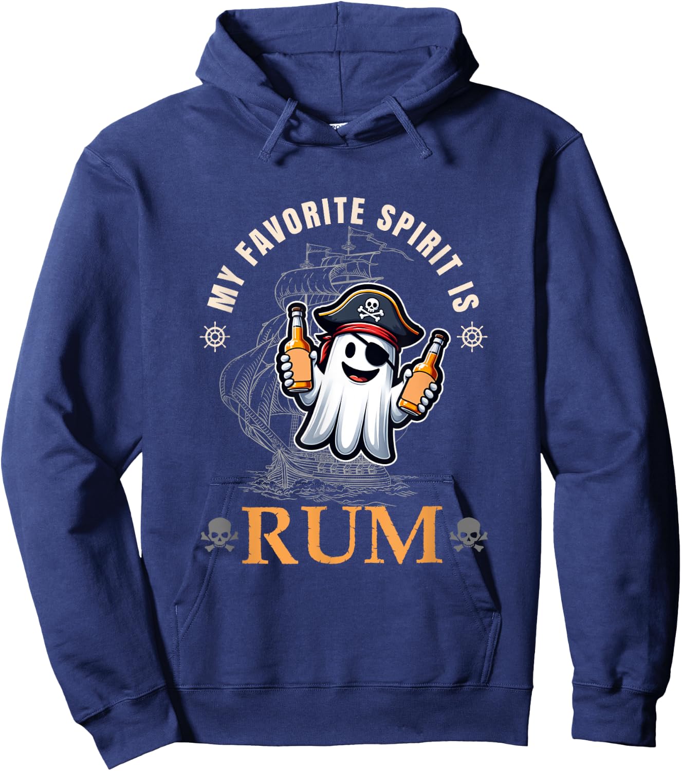 My Favorite Spirit Is Rum Funny Halloween Ghost Drinking Hoodie - Hoodie | Navy