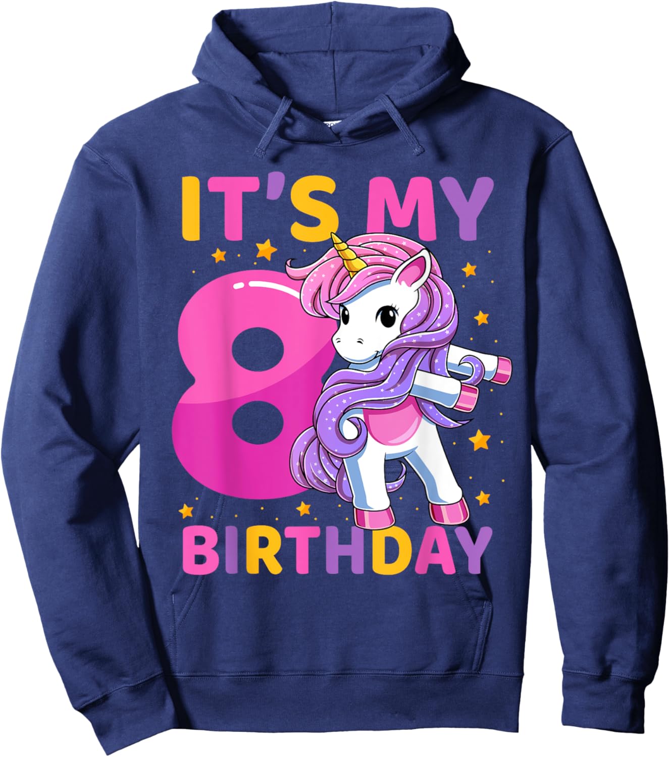 8 Years Old Unicorn Flossing 8th Birthday Party Girls Kids Hoodie - Hoodie | Navy