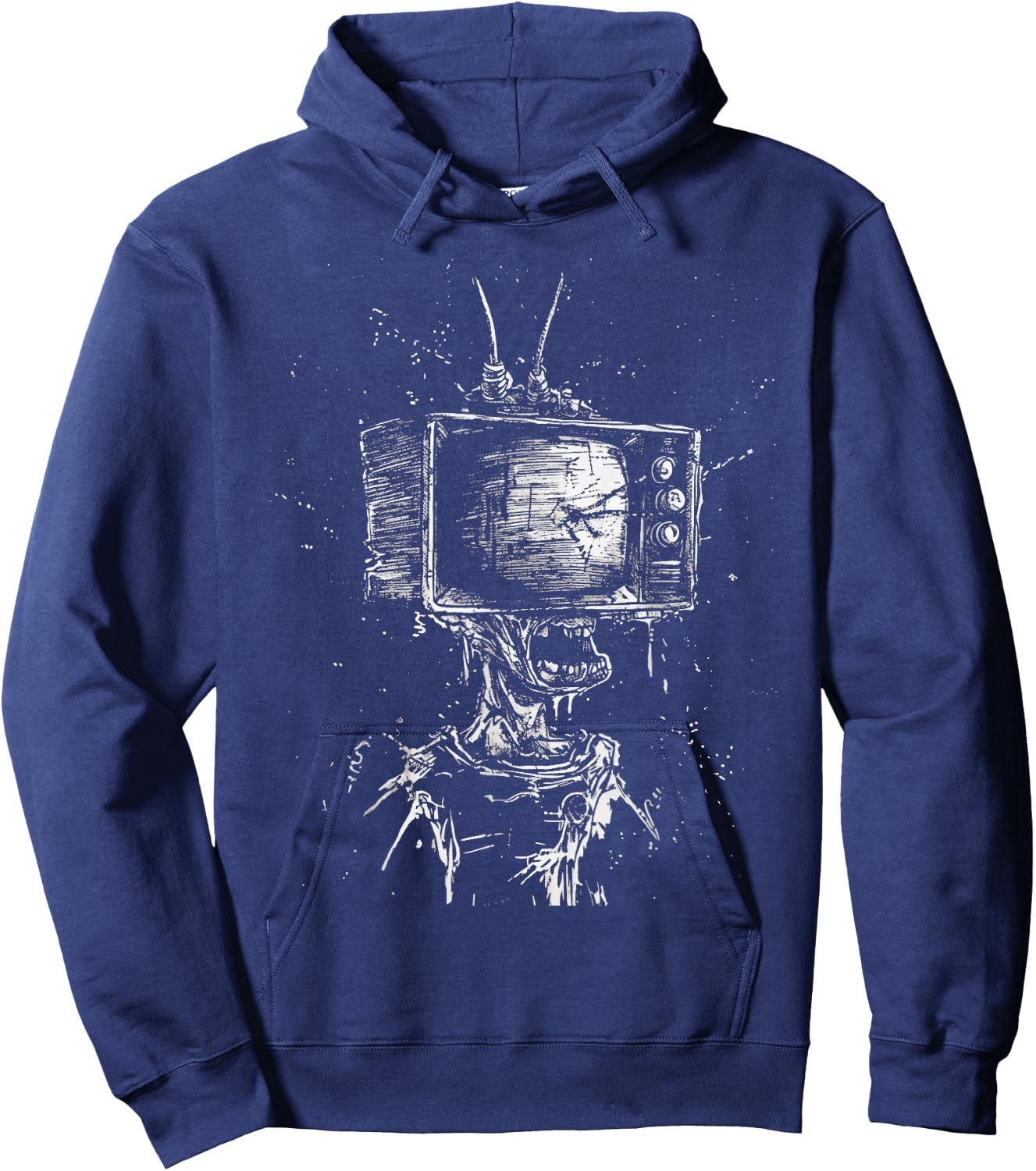 Weird Grunge TV Head Art Alt Odd Strange Goth Aesthetic Hoodie - Hoodie | Navy