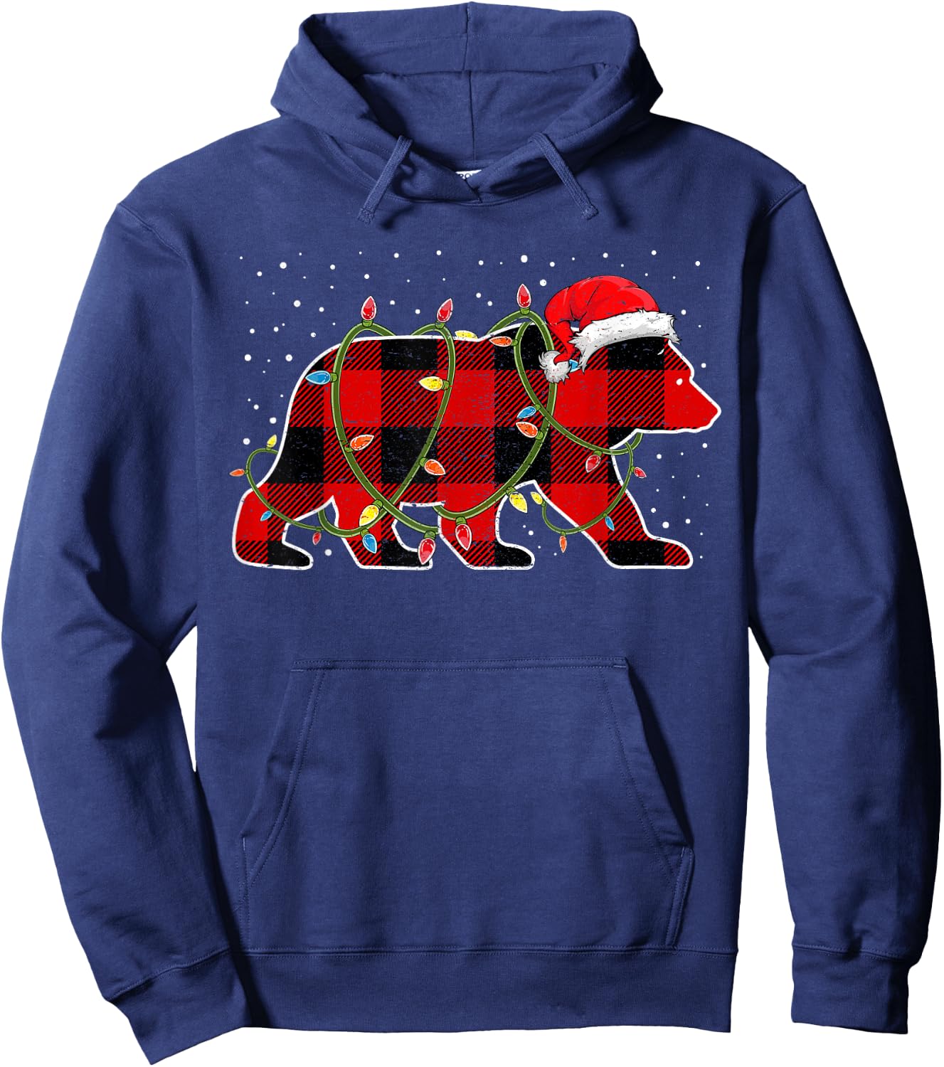 Red Buffalo Plaid Christmas Tree Light Bear Pajama Sweater Hoodie - Hoodie | Navy