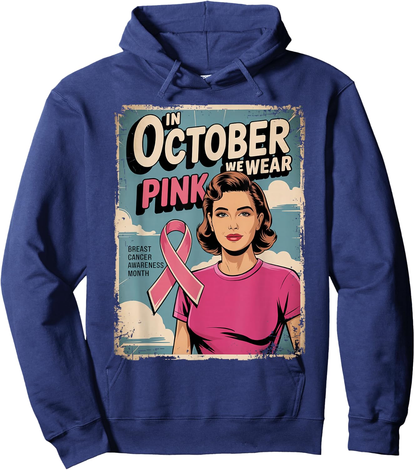 Oldschool Breast Cancer Poster 80s Style In October Pink Hoodie - Hoodie | Navy