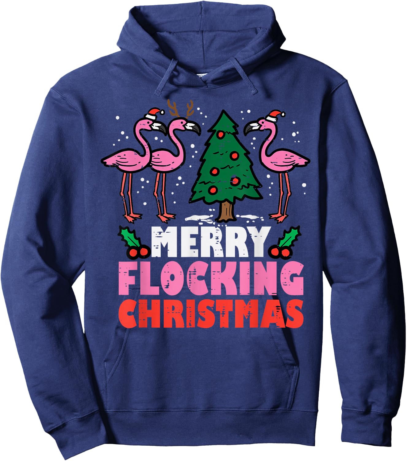 Flamingo Merry Flocking Christmas Funny Xmas Men Women Kids Hoodie - Hoodie | Navy