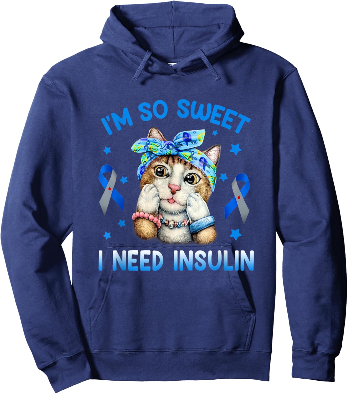 I am So Sweet I Need Insulin Diabetes Awareness Cat Bandana Men Women Hoodie - Hoodie | Navy