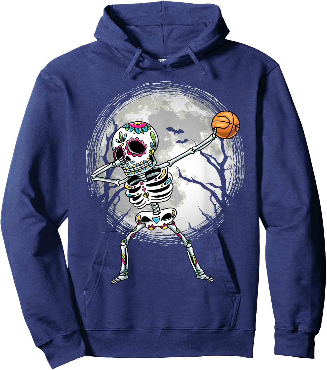 Dabbing Sugar Skull Skeleton Basketball Dia De Los Muertos Hoodie - Hoodie | Navy