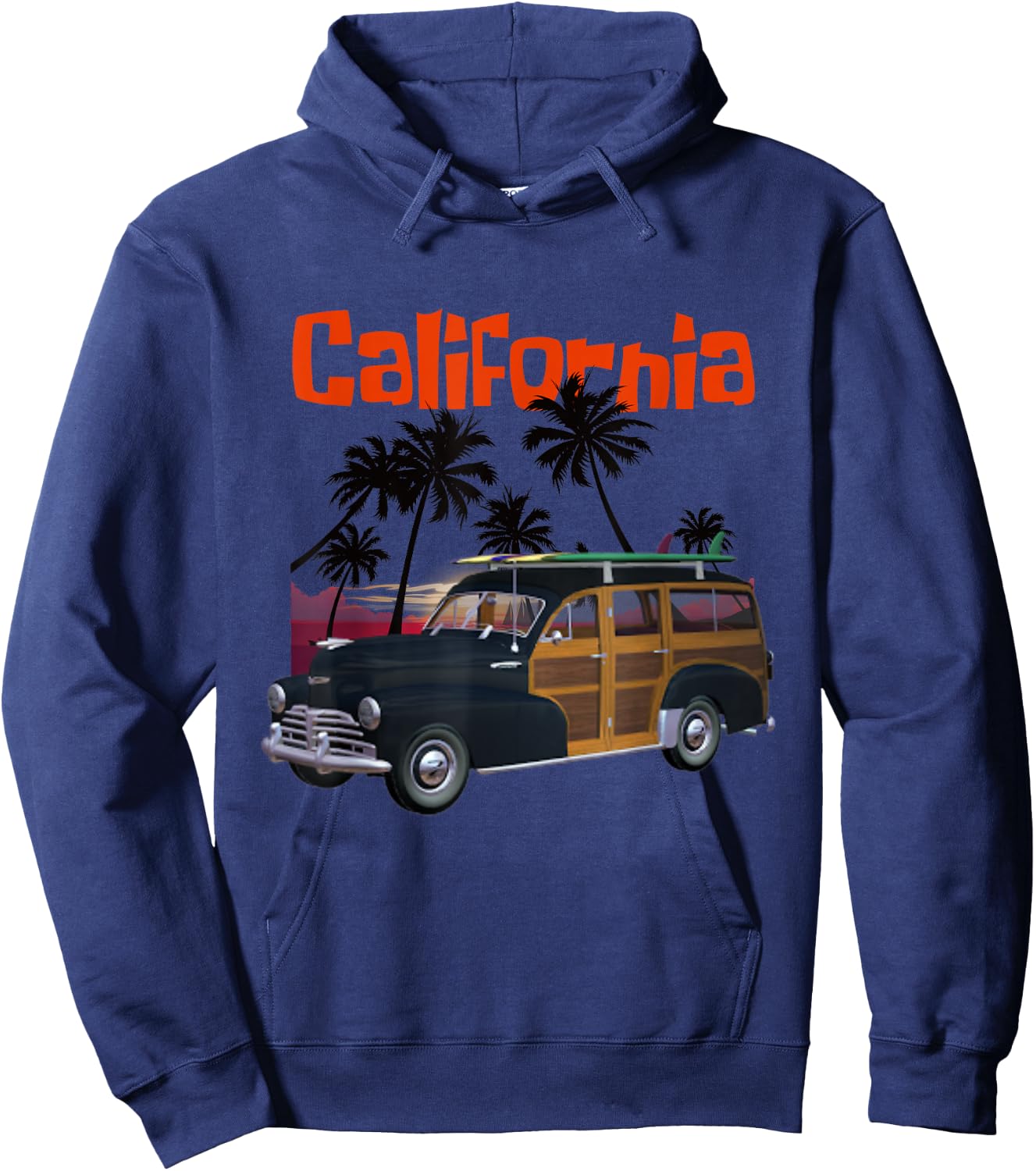 A cool classic woody style California surf wagon Hoodie - Hoodie | Navy