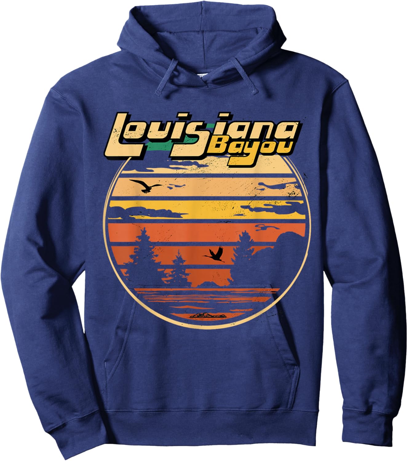 Louisiana Bayou Retro Vintage Distressed Swamp Landscape Hoodie - Hoodie | Navy