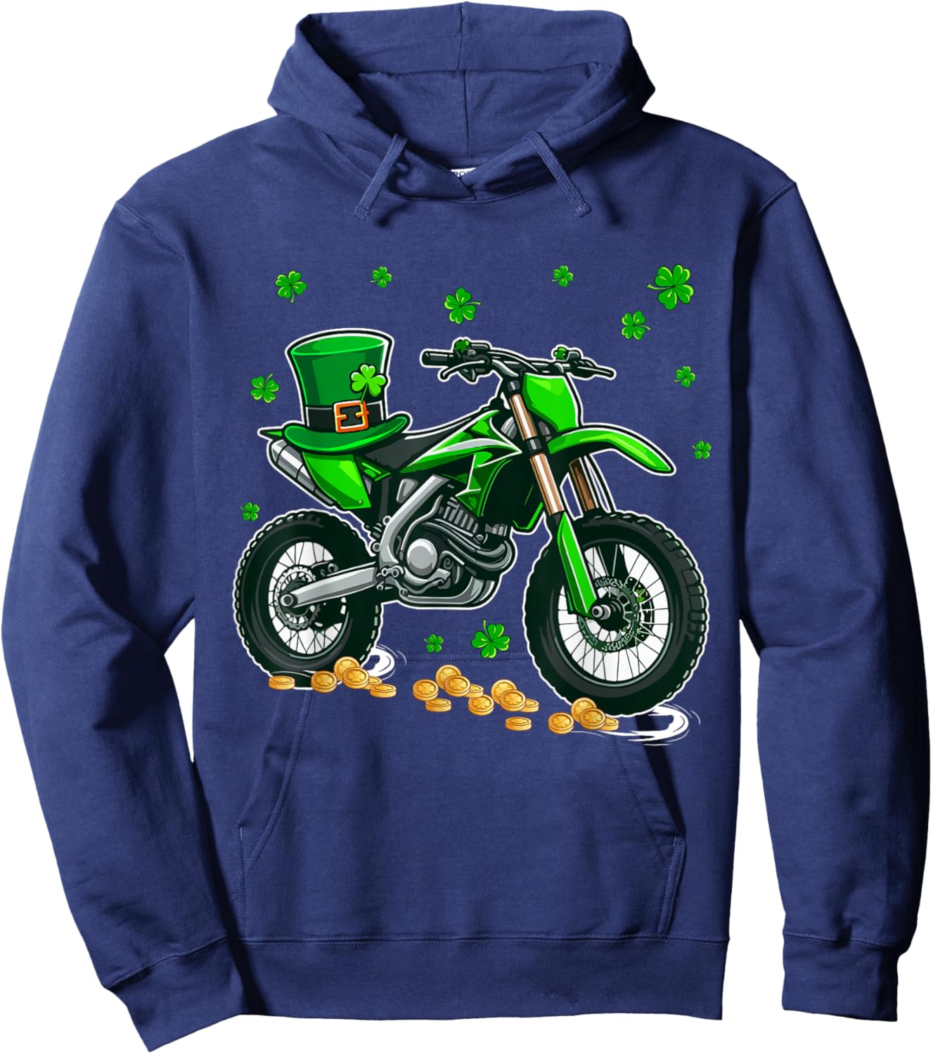 Patrick's Day Dirt Bike Shamrocks Lucky Patrick's Day Coin Hoodie - Hoodie | Navy