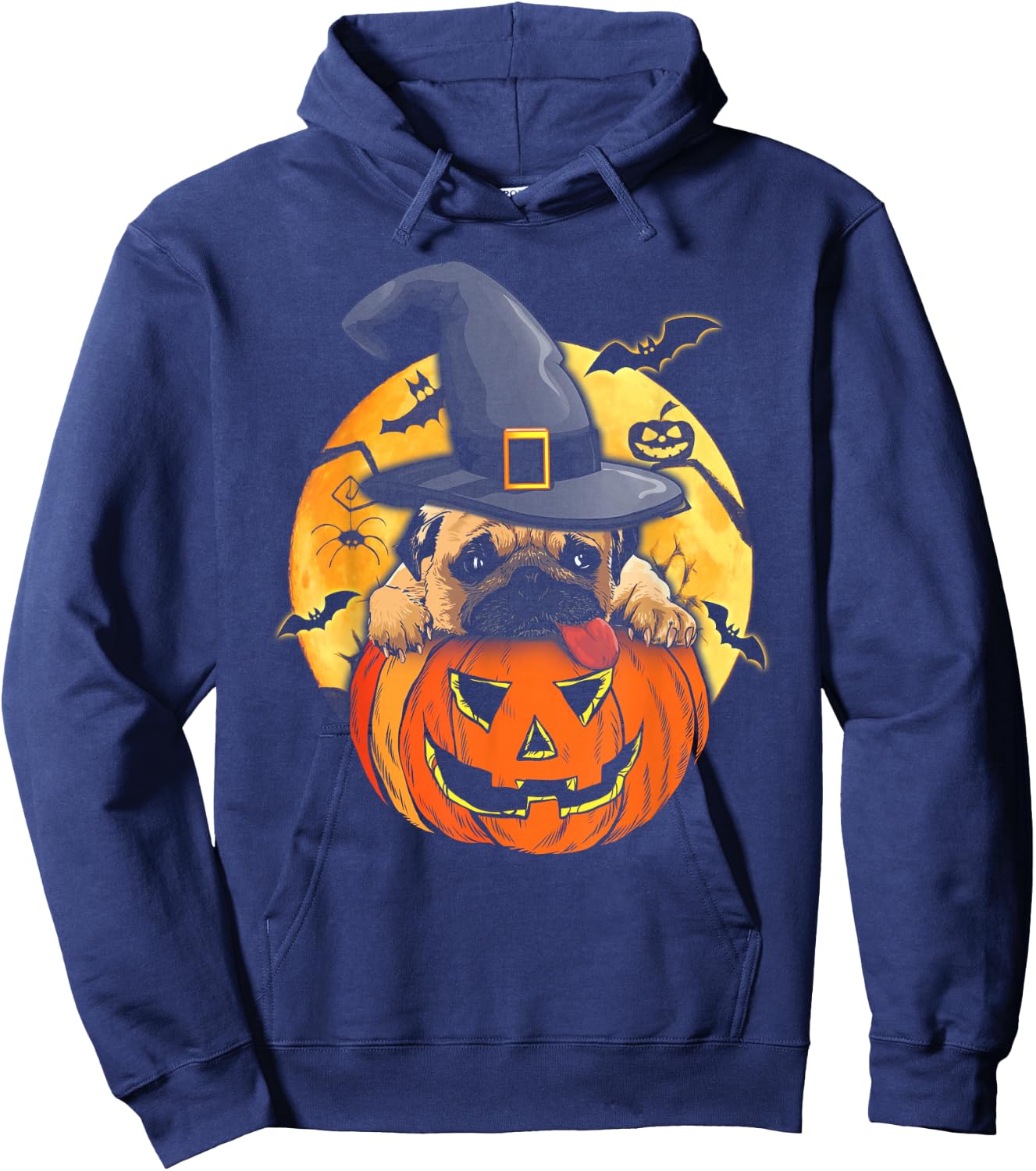 Halloween Pug Dog Witch Hat Pumpkin Pugkin Pug Dog Lovers Hoodie - Hoodie | Navy