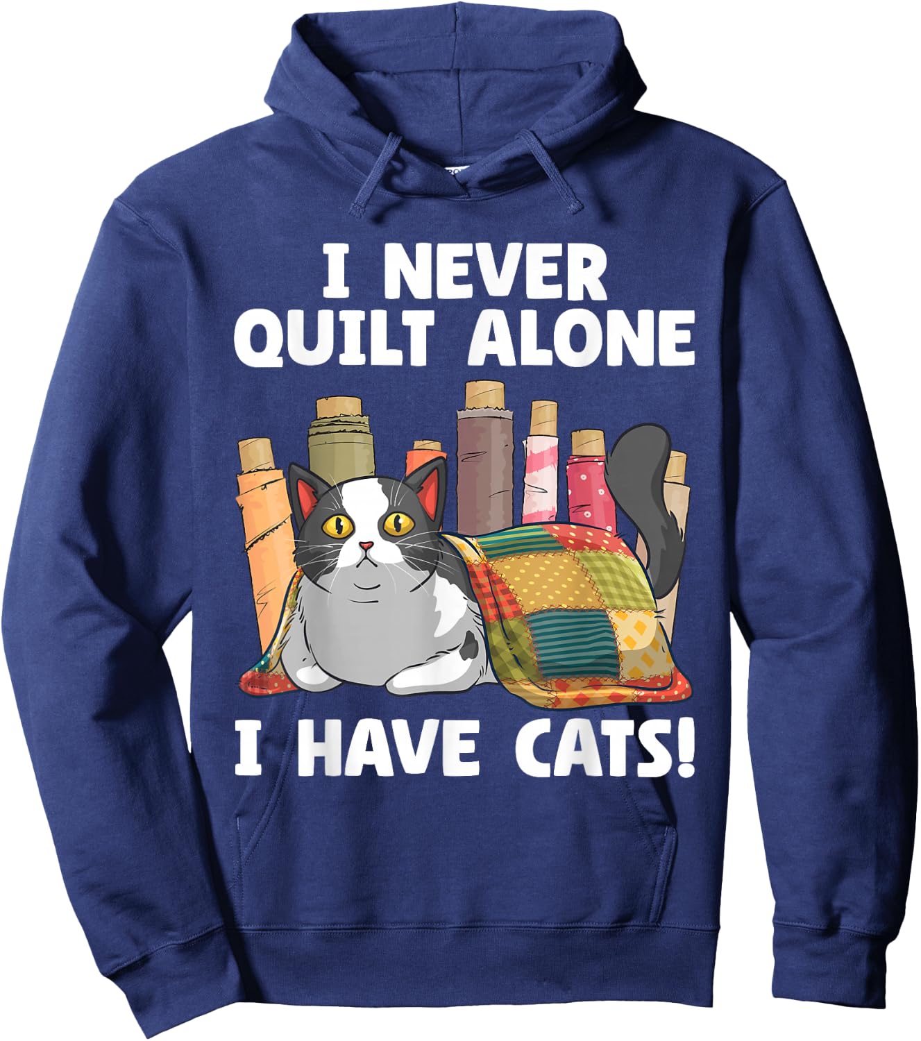 Funny Quilting Art Women Cat Quilt Sewing Quilter Hoodie - Hoodie | Navy