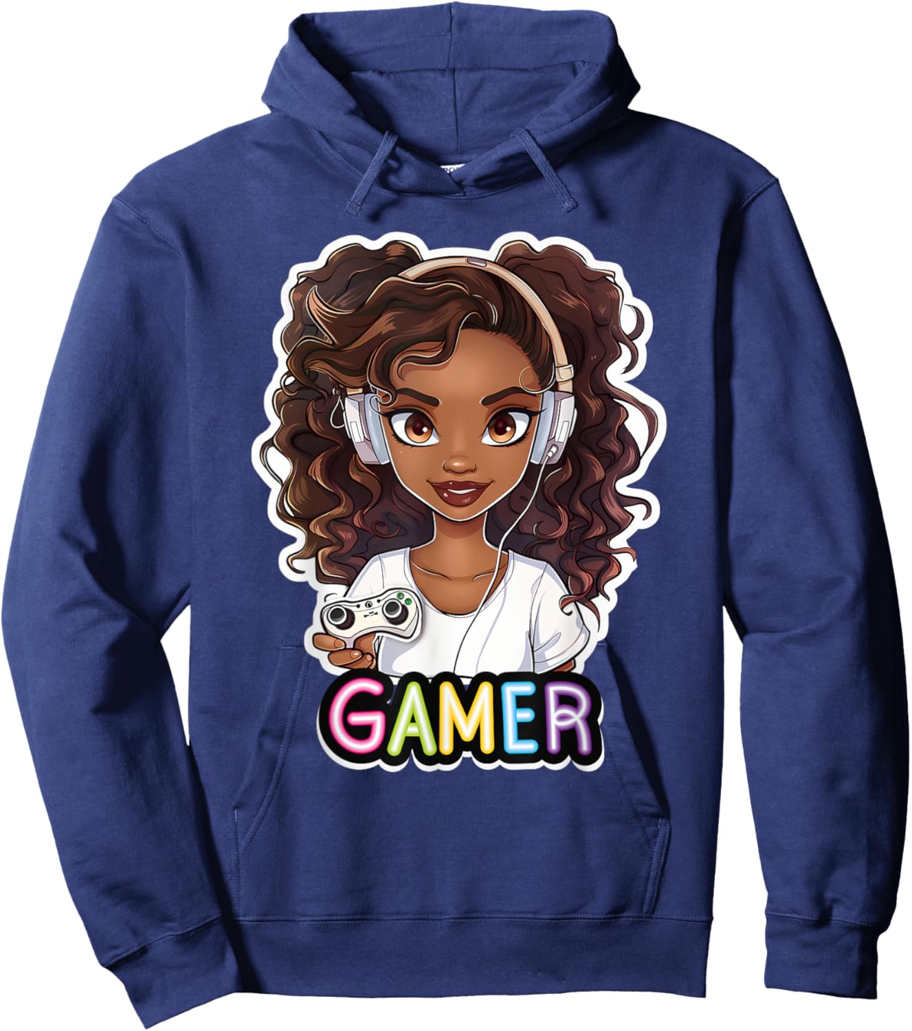 Black Girl Gamer Anime Melanin Sista Girl Afro Magic Hoodie - Hoodie | Navy