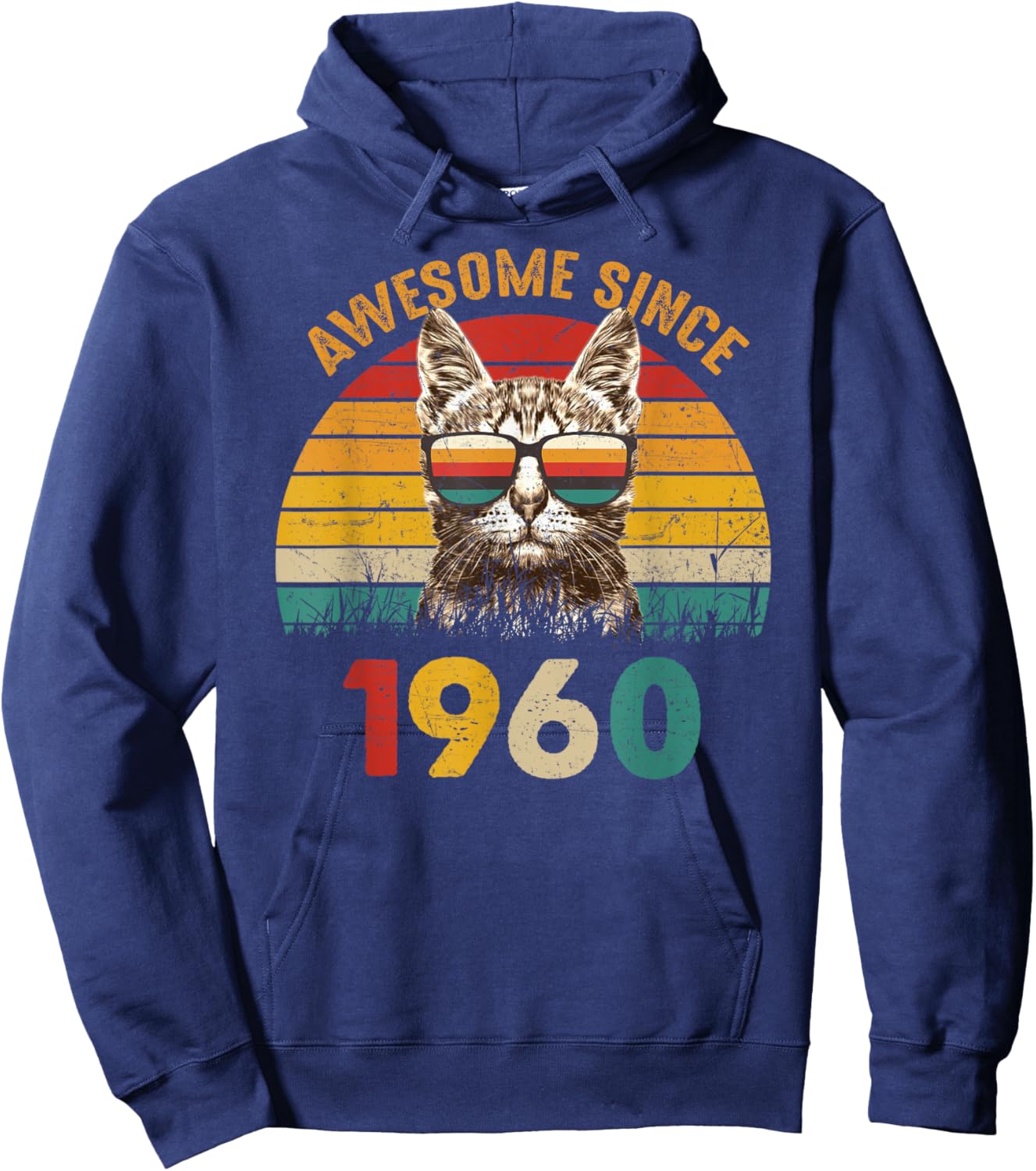 65th Birthday Gift Vintage Cat Lover Awesome Since 1960 Women Hoodie - Hoodie | Navy