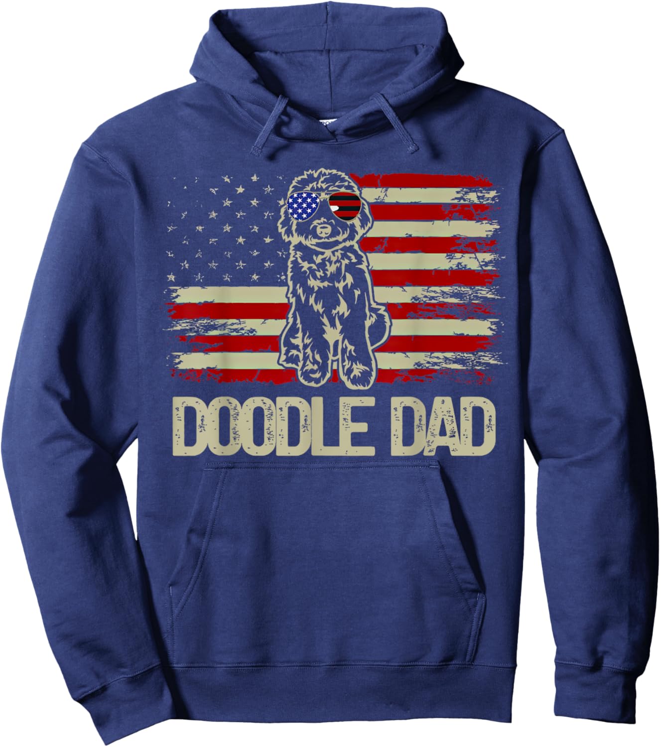 Patriotic Doodle Dad Goldendoodle American Flag 4th of July Women Men Hoodie - Hoodie | Navy