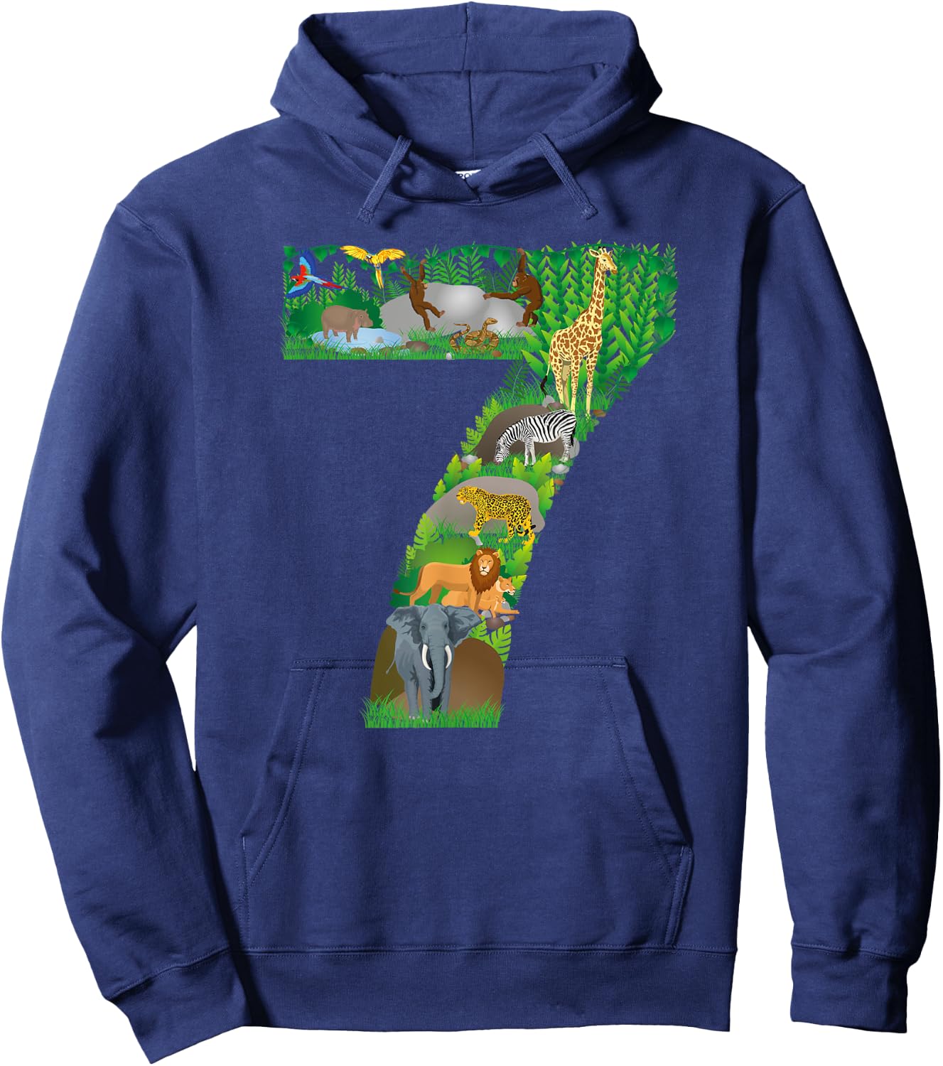 Safari Jungle Zoo Theme Animals Seventh Birthday number 7 Hoodie - Hoodie | Navy