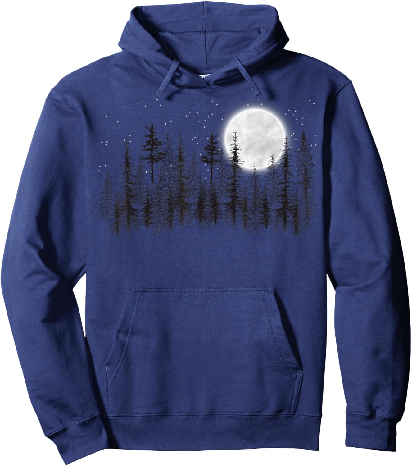 Mountain nature forest pine trees retro moon and stars Hoodie - Hoodie | Navy