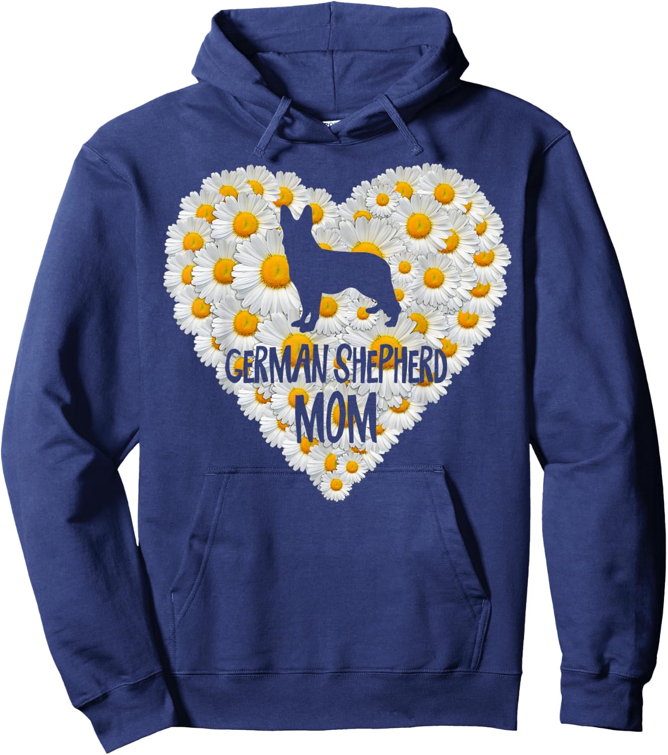 Dog Mom on Love Heart White Daisy Flowers - German Shepherd Hoodie - Hoodie | Navy