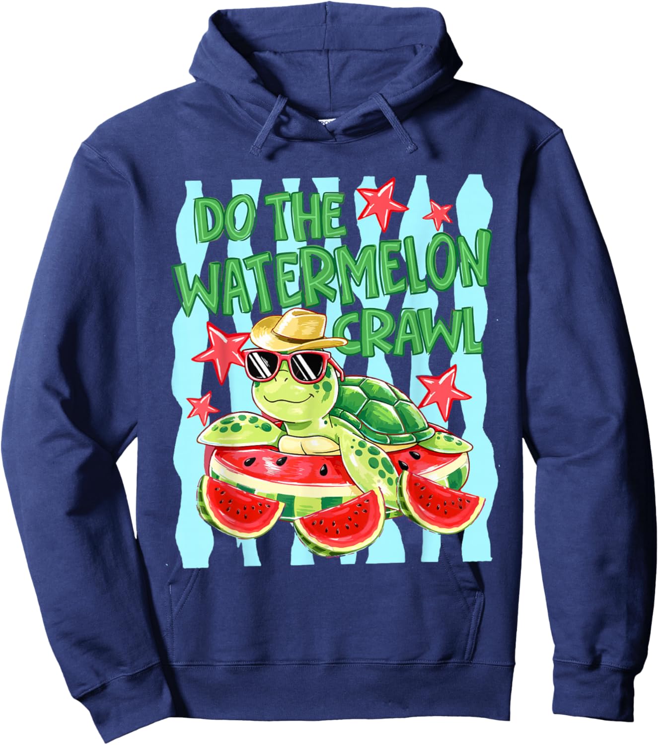 Striped Do The Watermelon Crawl Funny Turtle Summer Vacation Hoodie - Hoodie | Navy