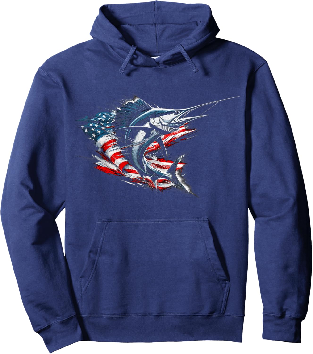 Sailfish American Flag Patriotic Fishing Graphic Design Hoodie - Hoodie | Navy