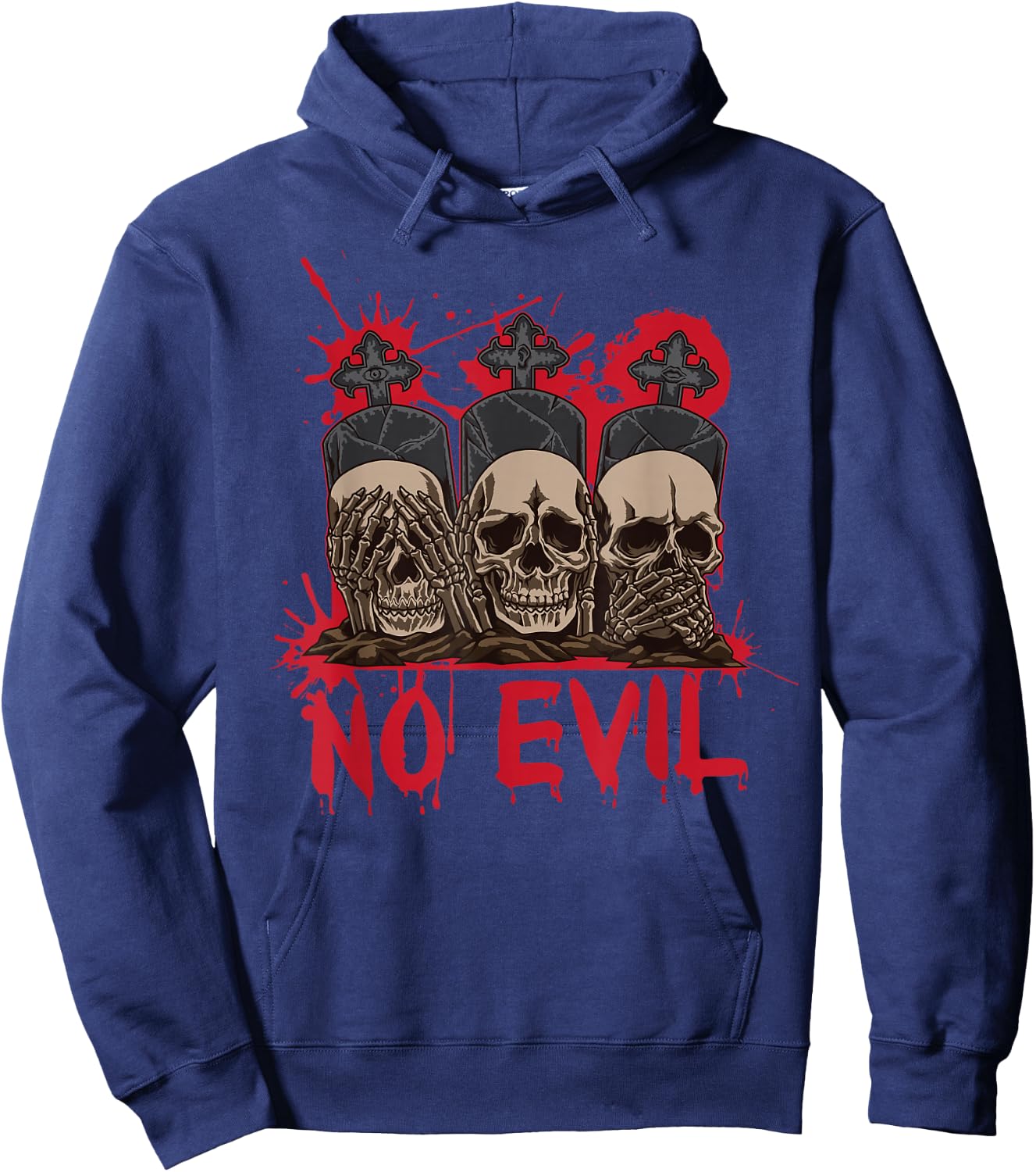 See Speak Hear No Evil Skulls Halloween Bloody Damage Hoodie - Hoodie | Navy