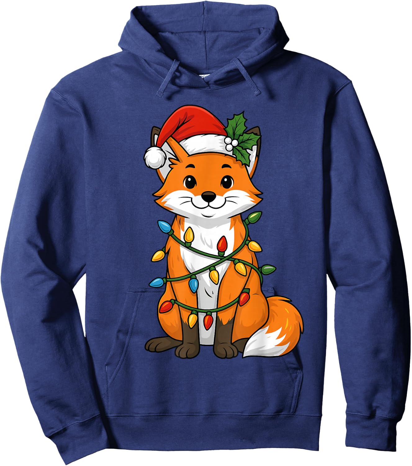 Fox Christmas Tree Lights Pajamas Girls Boys Xmas Hoodie - Hoodie | Navy