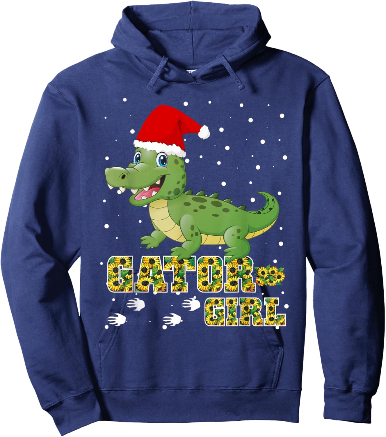 Christmas Gator Girl Santa Hat Florida Alligator Crocodile Hoodie - Hoodie | Navy