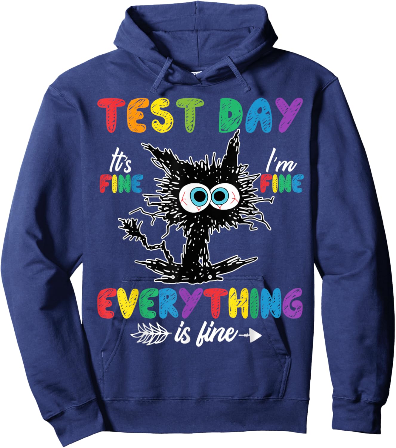 Test Day Funny Stressed Cat Teacher Student Kids Testing Day Hoodie - Hoodie | Navy