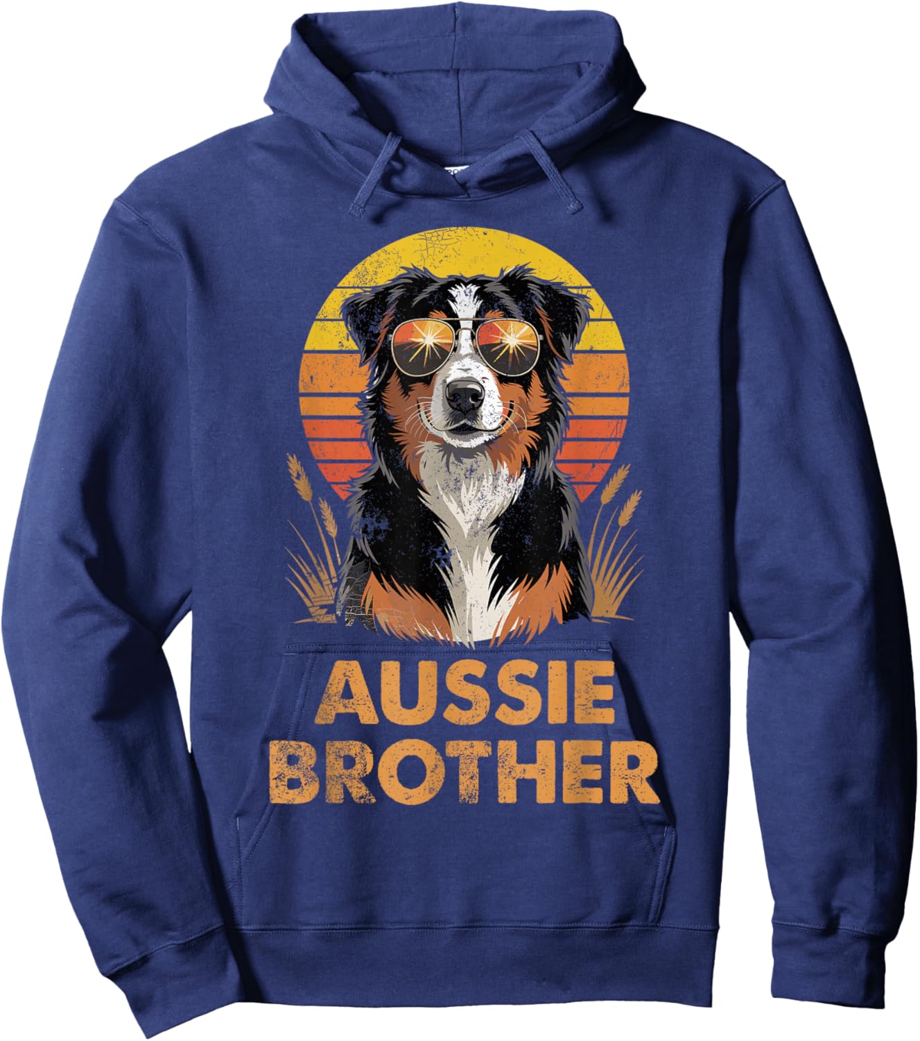 Retro Australian Shepherd Brother Funny Vintage Dog Owner Hoodie - Hoodie | Navy