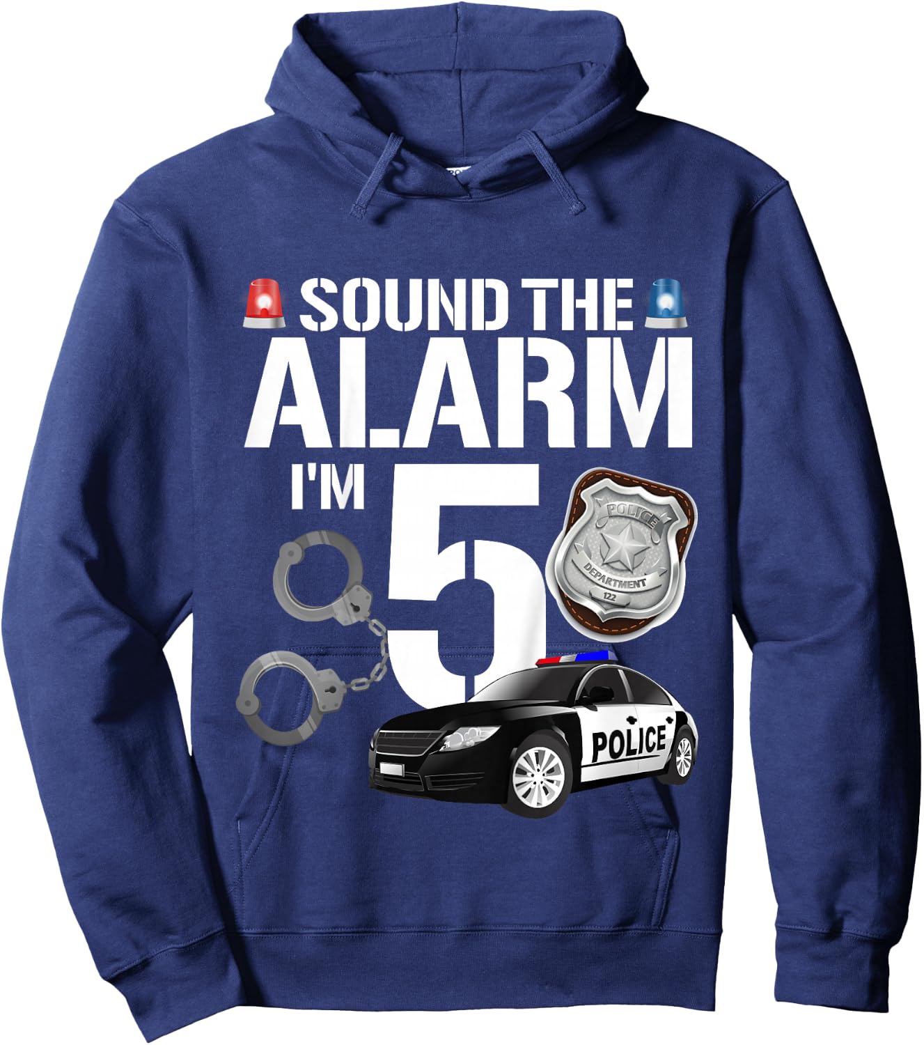 Kids 5 Year Old Police Birthday Officer Cop Car 5th Gift Boy Hoodie - Hoodie | Navy