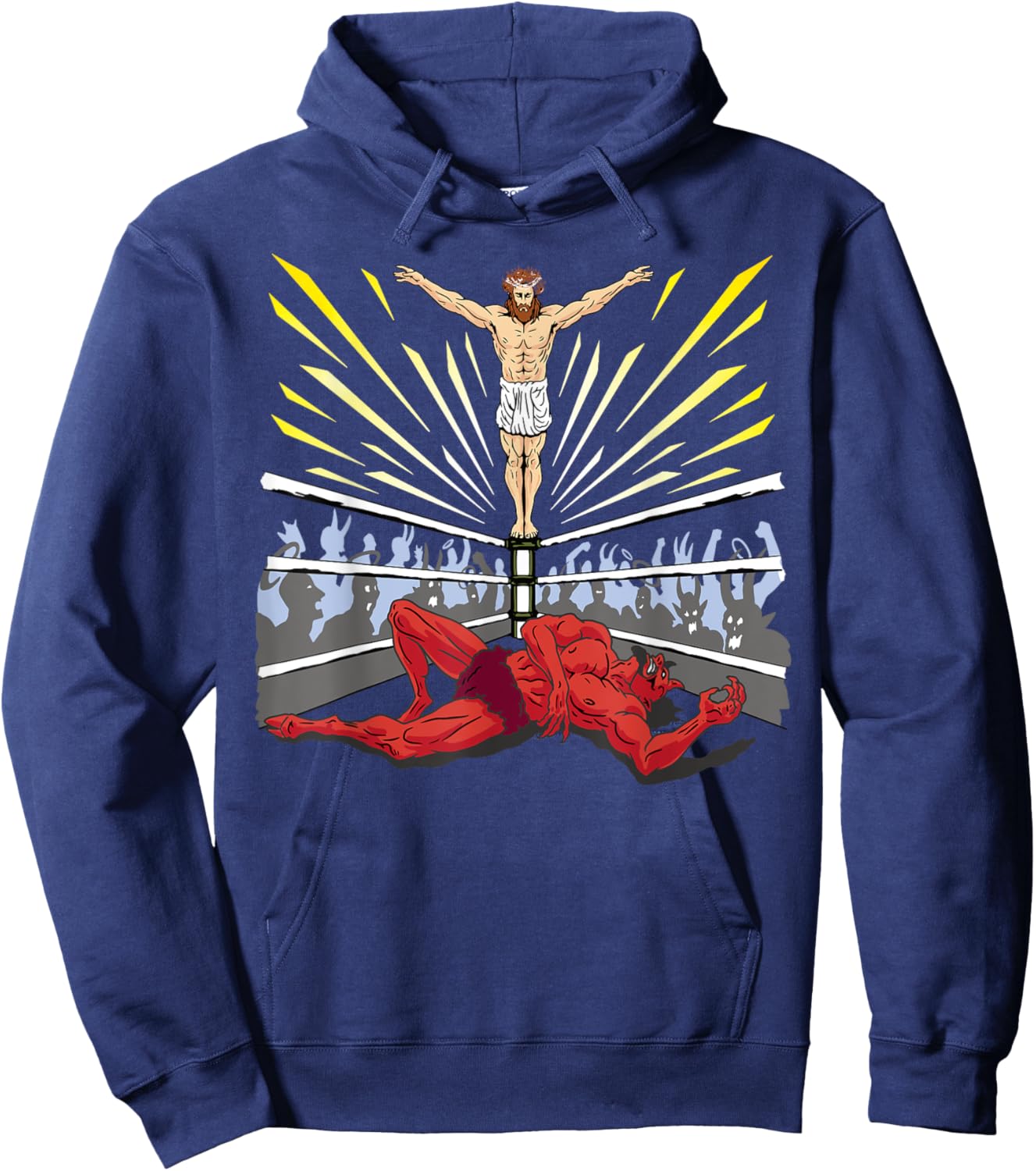 Wrestling Costume Jesus Devil Comic Outfit Christian Graphic Hoodie - Hoodie | Navy