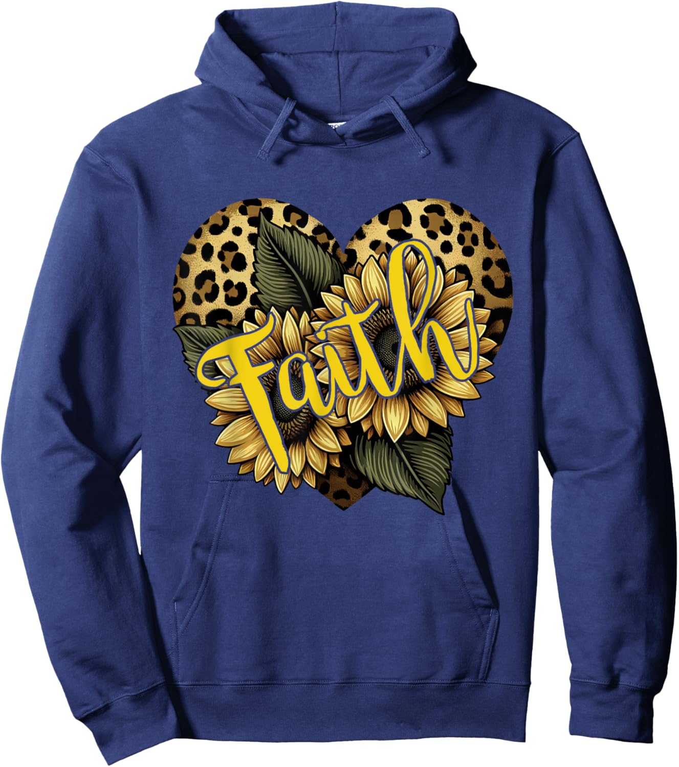 Faith Leopard Cheetah Print Heart Sunflower Christian Faith Hoodie - Hoodie | Navy