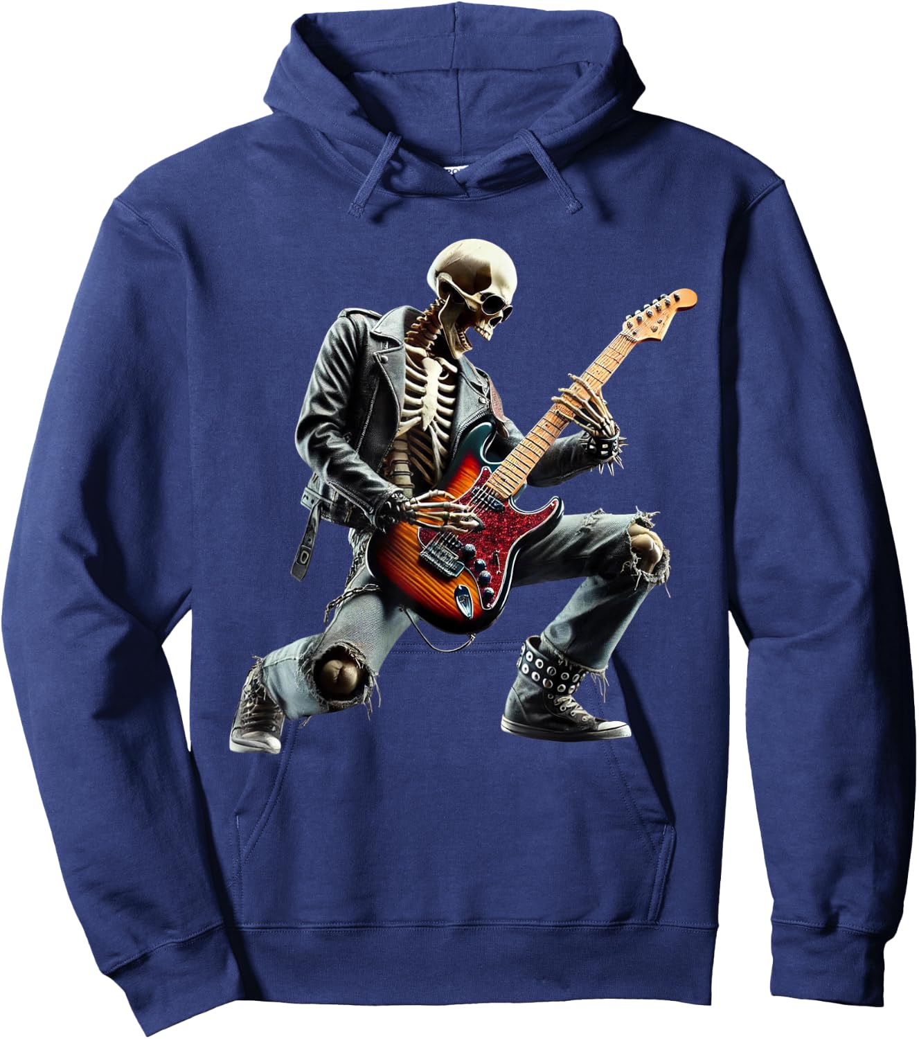 Skeleton Playing Guitar Rock Star Ghost Solo Guitar Hoodie - Hoodie | Navy
