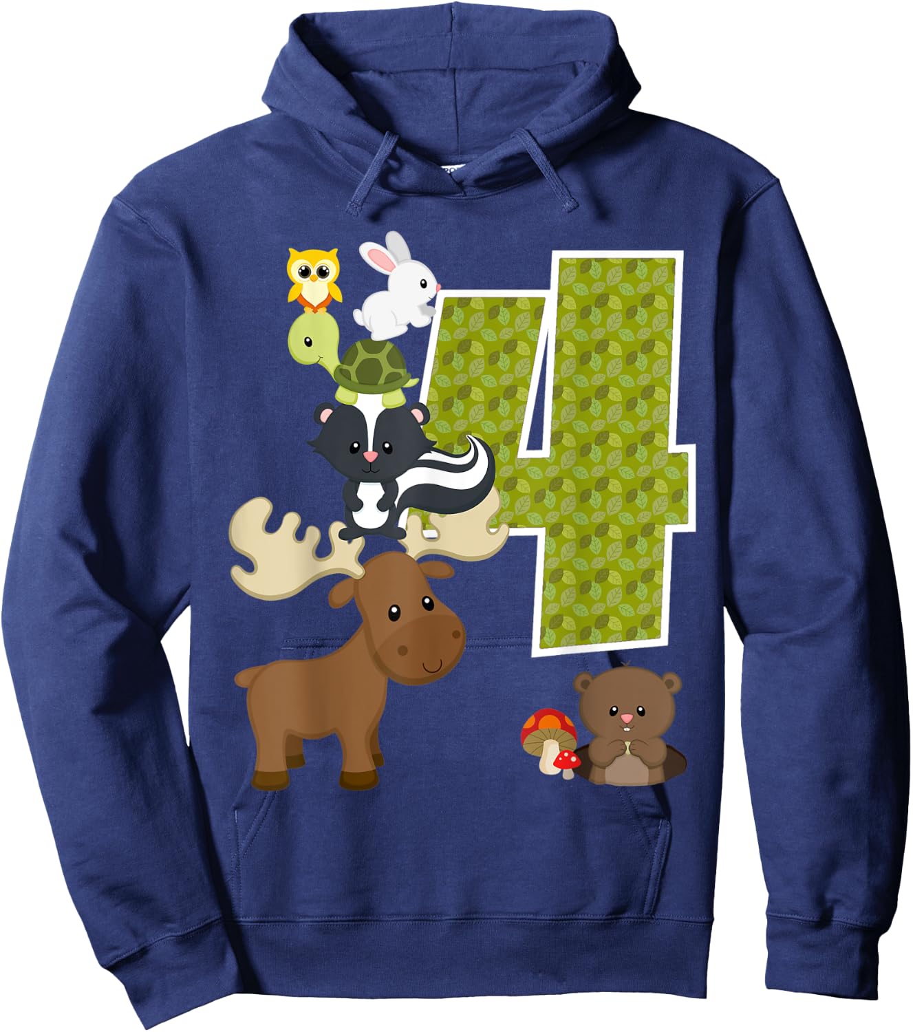 Forest Woodland Animals 4th birthday Party 4 Year Old Hoodie - Hoodie | Navy
