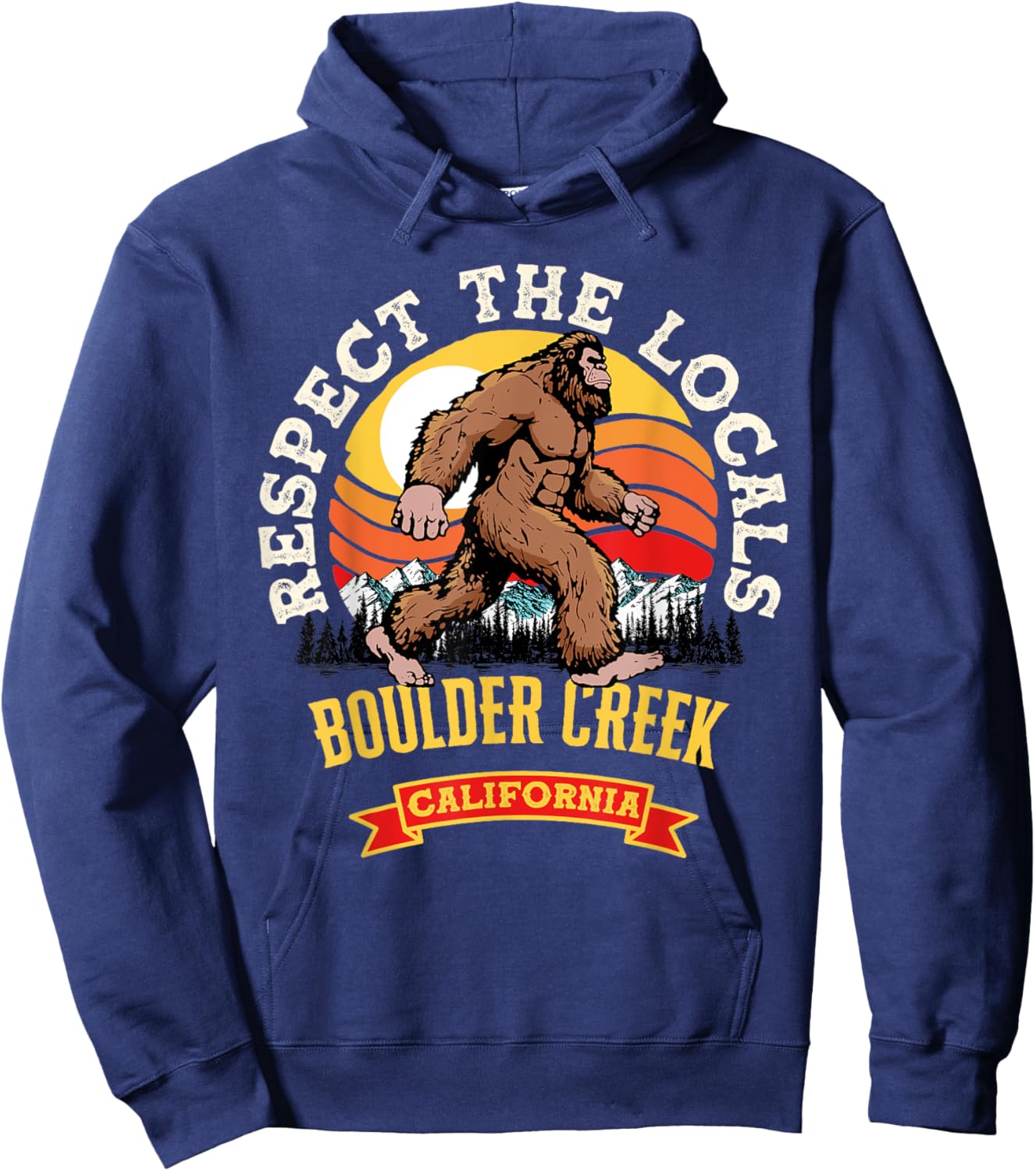 Boulder Creek California Repect The Locals Retro Bigfoot Hoodie - Hoodie | Navy