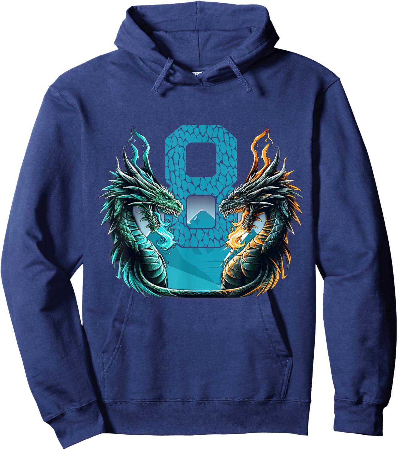 Boy Girl 8 Year Old Birthday Dragon Shirt 8th Birthday Hoodie - Hoodie | Navy