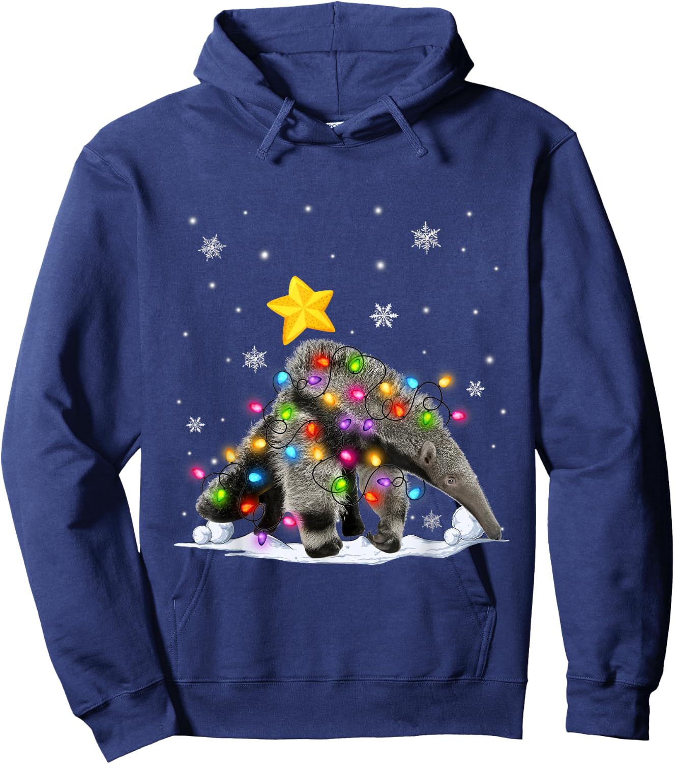Funny Xmas Anteater Animals Lover Christmas Tree Lights Hoodie - Hoodie | Navy