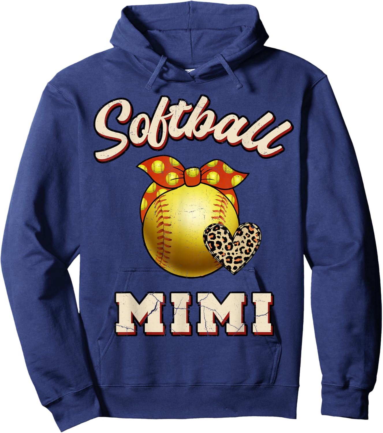Softball Mimi Leopard Heart Fans Mother's Day Gift Hoodie - Hoodie | Navy