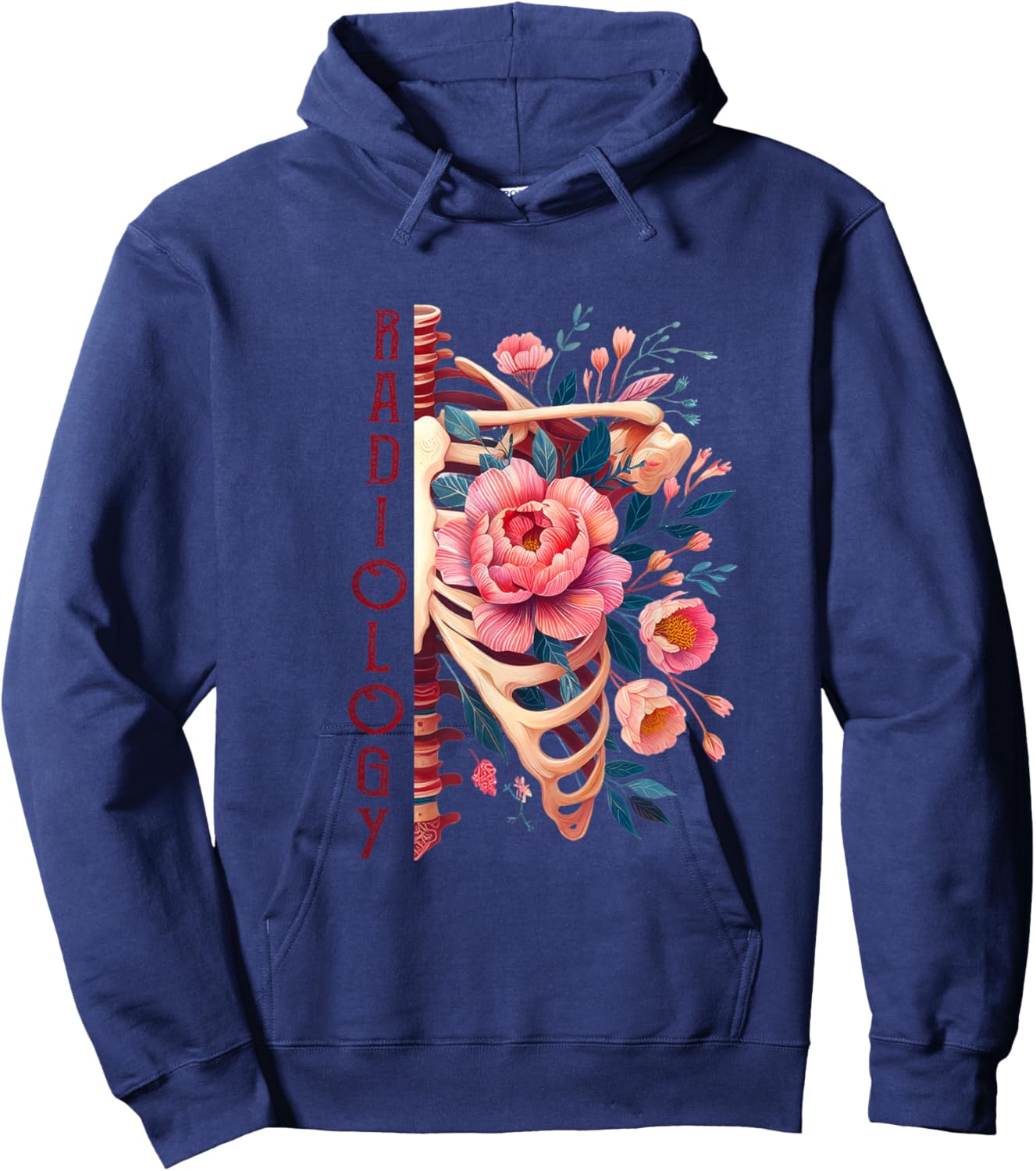 Floral Rib Cage Radiology Skeleton X-Ray Tech Radiologist Hoodie - Hoodie | Navy
