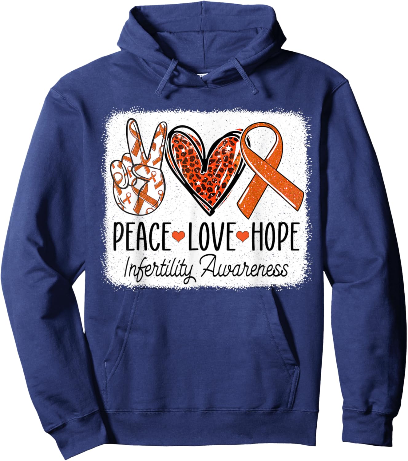 Peace Love Hope Infertility Awareness Orange Ribbon Hoodie - Hoodie | Navy
