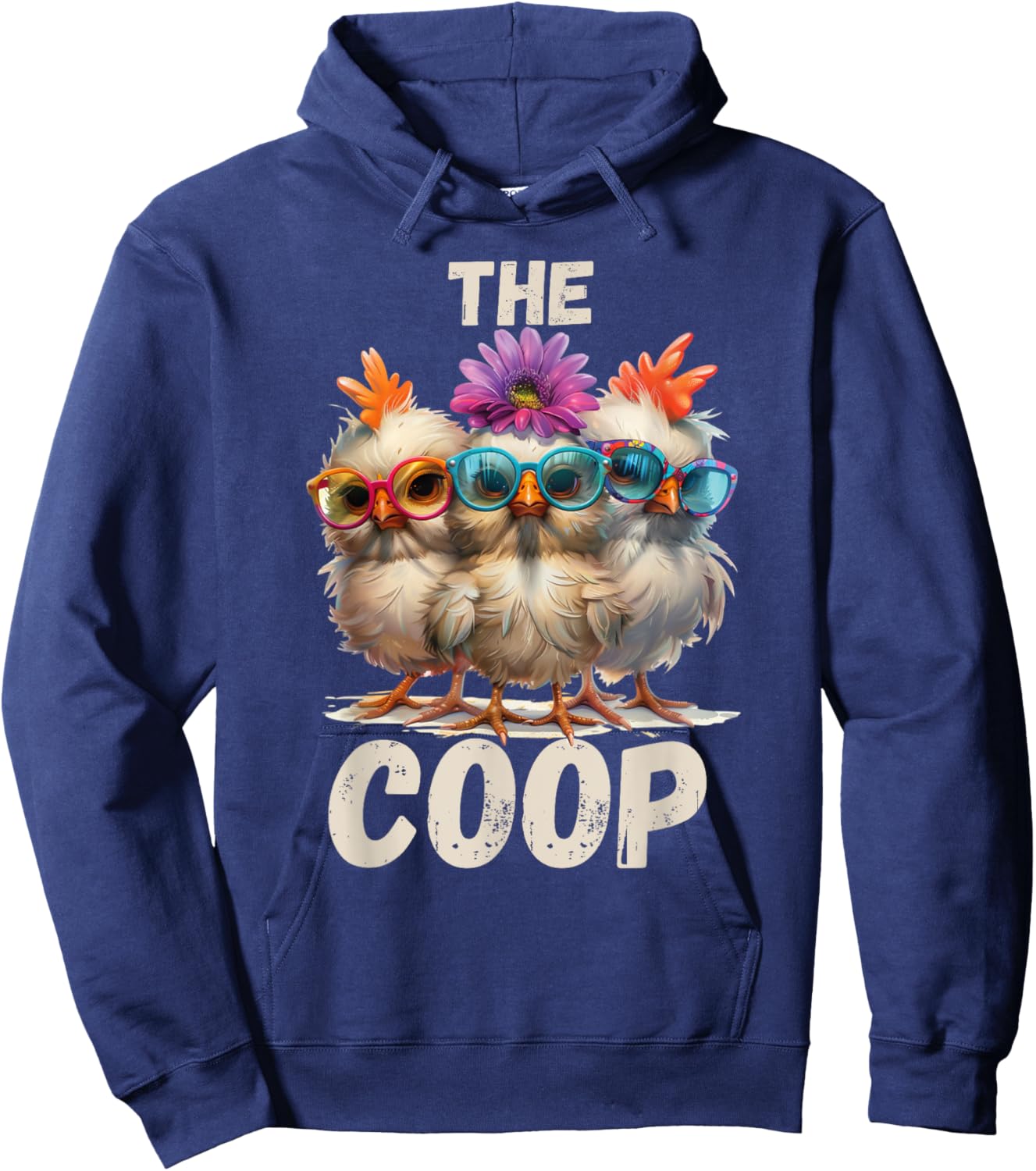 Rustic Charm by Steel Living Ultd. The Coop Chicken Trio - -Adults, Black, Small, Short Sleeve Hoodie - Hoodie | Navy