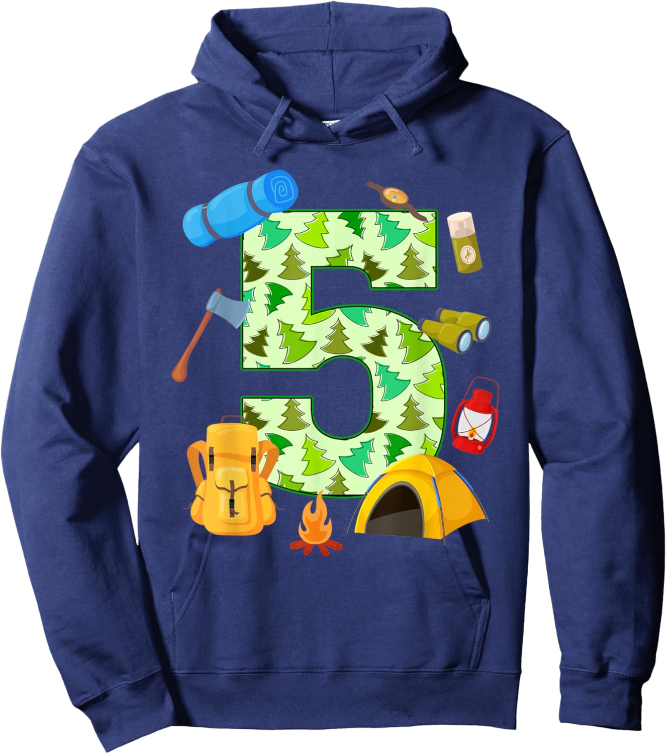 5th Birthday Camping Theme 5 Year Old Birthday Kids Hoodie - Hoodie | Navy