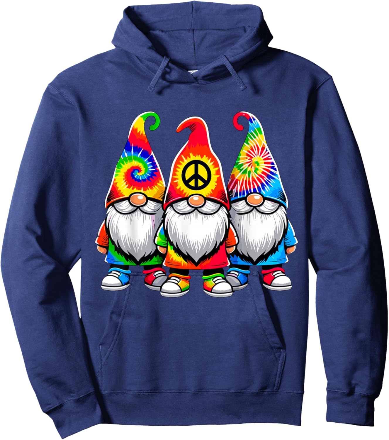 Tie-Dye Gnomes Peace Sign Hippie Hoodie - Hoodie | Navy