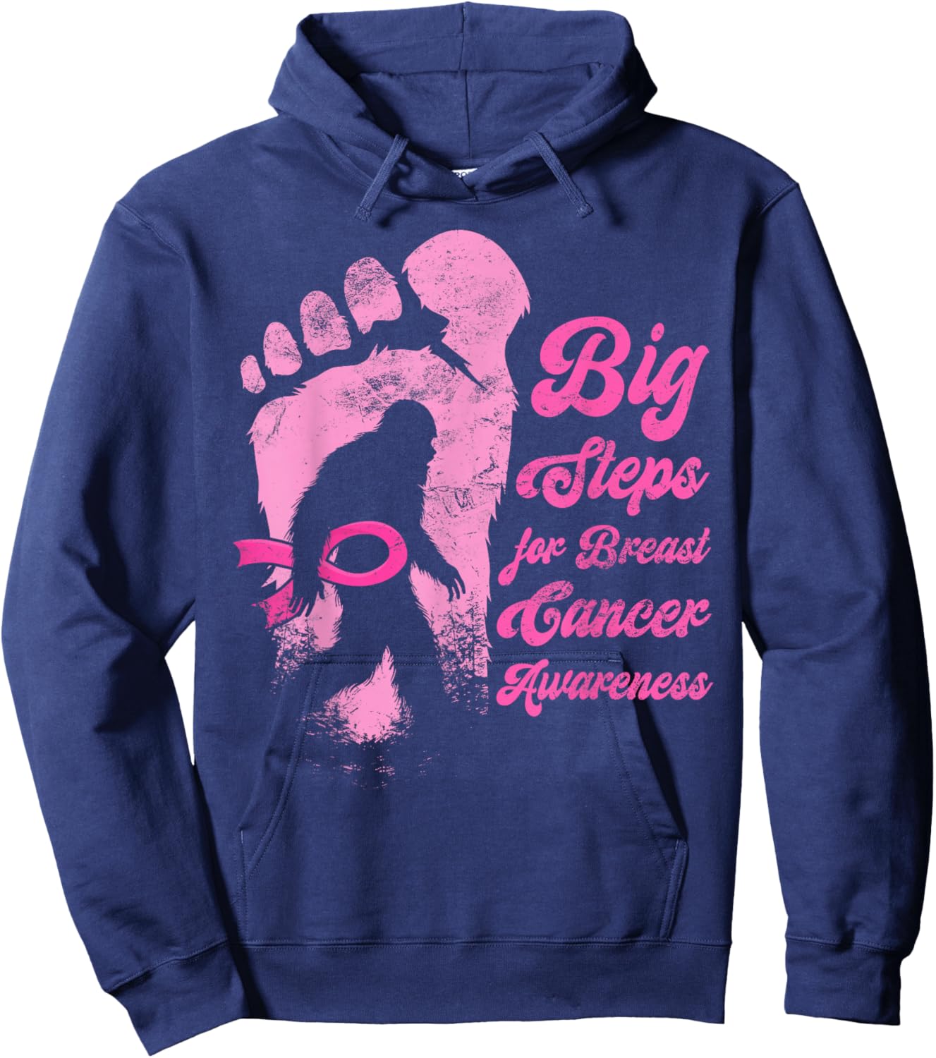 Funny Bigfoot Breast Cancer Awareness Sasquatch Pink Ribbon Hoodie - Hoodie | Navy