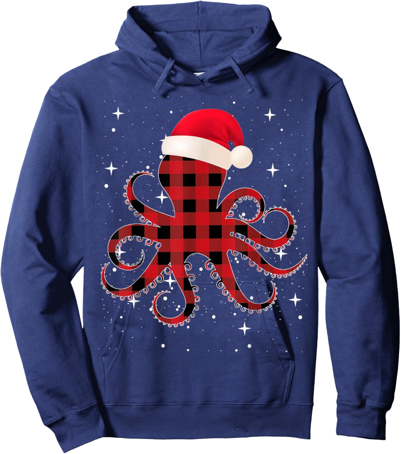 Pajamas Red& Black Plaid Flannel Christmas Octopus Santa Hat Hoodie - Hoodie | Navy